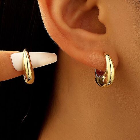 Teardrop Earrings with Smooth Oval Hoops, Minimalist French Style Elegant Jewelry for Women, Versatile Four-Season Gift in Saudi Arabia