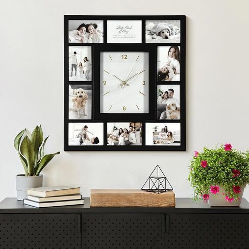 American Art Decor Picture Frame Collage Clock - 12 Photo Display Slots - Wall Mounted Chic Farmhouse Wall Decor - Wall Clock for Living Room, Bedroom, Kitchen, Office (Lifetime Memories, 20"x 20") in Kuwait