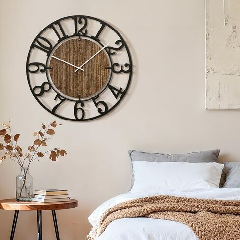 Tempospark Large Wall Clocks, 24" Black Oversized Wall Clocks for Living Room by Battery Operated, Decorative Farmhouse Silent Walls Clock with Metal Arabic Number for Office, Classroom, Bedroom in Saudi Arabia