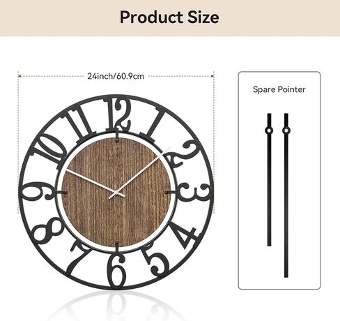 Tempospark Large Wall Clocks, 24" Black Oversized Wall Clocks for Living Room by Battery Operated, Decorative Farmhouse Silent Walls Clock with Metal Arabic Number for Office, Classroom, Bedroom in Saudi Arabia