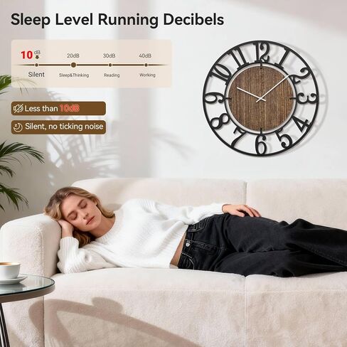 Tempospark Large Wall Clocks, 24" Black Oversized Wall Clocks for Living Room by Battery Operated, Decorative Farmhouse Silent Walls Clock with Metal Arabic Number for Office, Classroom, Bedroom in Saudi Arabia