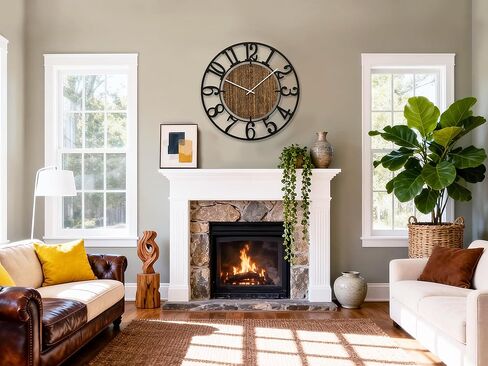 Tempospark Large Wall Clocks, 24" Black Oversized Wall Clocks for Living Room by Battery Operated, Decorative Farmhouse Silent Walls Clock with Metal Arabic Number for Office, Classroom, Bedroom in Saudi Arabia
