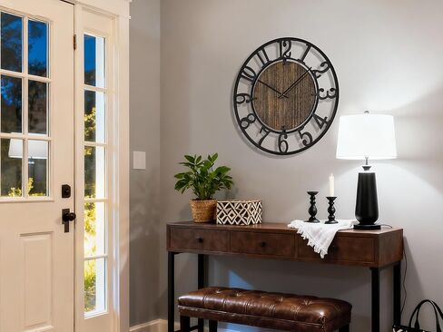 Tempospark Large Wall Clocks, 24" Black Oversized Wall Clocks for Living Room by Battery Operated, Decorative Farmhouse Silent Walls Clock with Metal Arabic Number for Office, Classroom, Bedroom in Saudi Arabia
