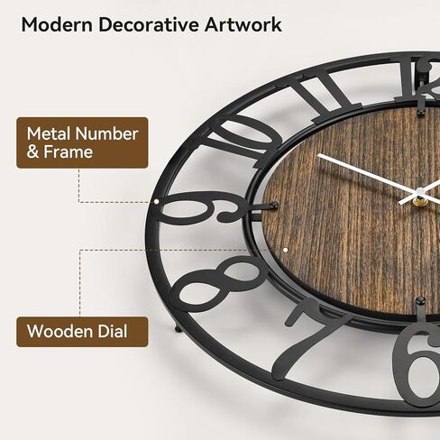 Tempospark Large Wall Clocks, 24" Black Oversized Wall Clocks for Living Room by Battery Operated, Decorative Farmhouse Silent Walls Clock with Metal Arabic Number for Office, Classroom, Bedroom in Saudi Arabia