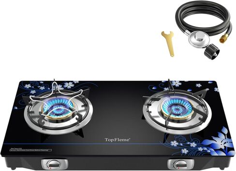 2 Burner Propane Stove 27,200 BTU High-Efficiency Tempered Glass Auto-Ignition Gas Burner Stove Top with CSA Hose for Outdoor RV Camping Emergency Cooking in Saudi Arabia