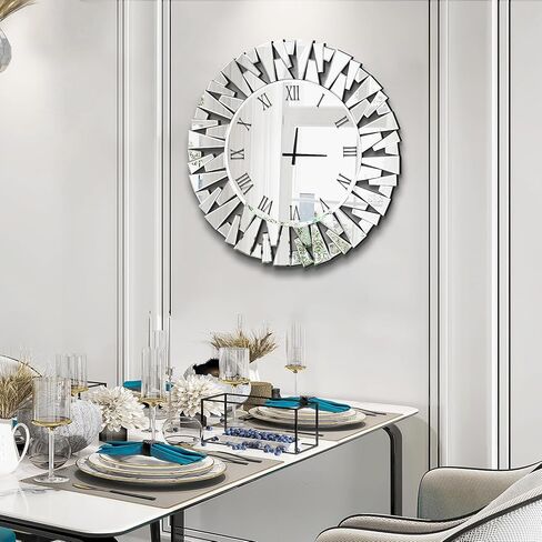 Jesmaikor Wall Clock, Round Silver Mirror Silent 32 Inch Large Wall Clock, Modern Glass Wall Decor, Clock Battery Operated, Suitable for Living Room, Home, Kitchen, Office in Saudi Arabia