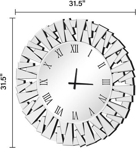 Jesmaikor Wall Clock, Round Silver Mirror Silent 32 Inch Large Wall Clock, Modern Glass Wall Decor, Clock Battery Operated, Suitable for Living Room, Home, Kitchen, Office in Saudi Arabia