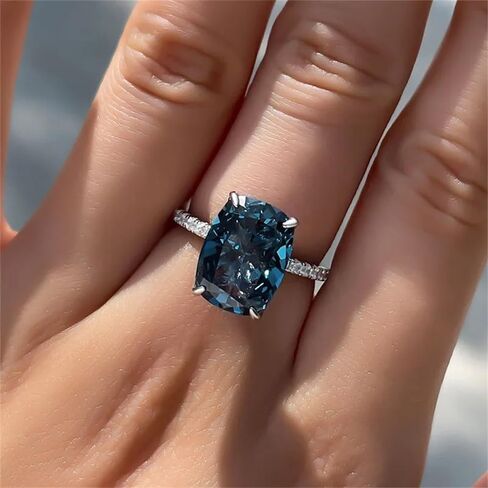 Luxury Blue Zirconia Rings for Women Temperament Graceful Luxury Accessories for Wedding Ceremony in Saudi Arabia