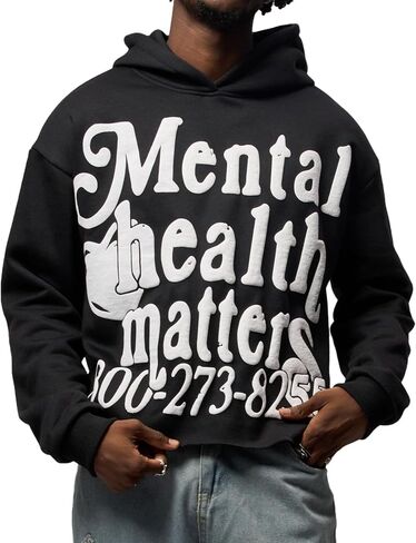 Sopula Studio Graphic Hoodies, Y2K Oversized Hoodie Mental Health Matters Men Cropped Sweatshirt Unisex in Saudi Arabia