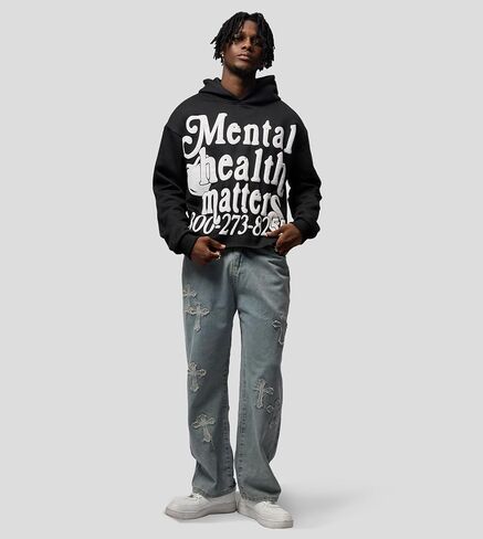 Sopula Studio Graphic Hoodies, Y2K Oversized Hoodie Mental Health Matters Men Cropped Sweatshirt Unisex in Saudi Arabia