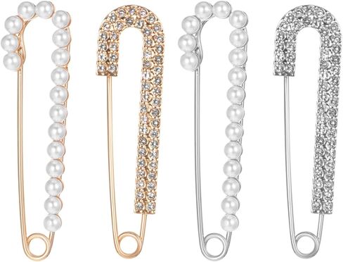 4pcs Brooch Pins Decorative Safety Pins for Clothing Brooches and Pin for Women Hat Pin Pearl Brooch for Shawl Brooches Scarf Sweater Dress Shirt Gold Silver in Saudi Arabia