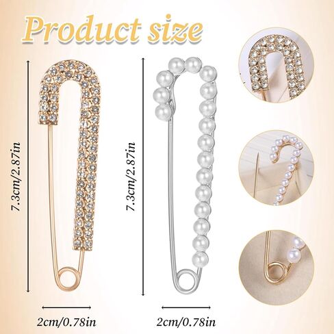 4pcs Brooch Pins Decorative Safety Pins for Clothing Brooches and Pin for Women Hat Pin Pearl Brooch for Shawl Brooches Scarf Sweater Dress Shirt Gold Silver in Saudi Arabia