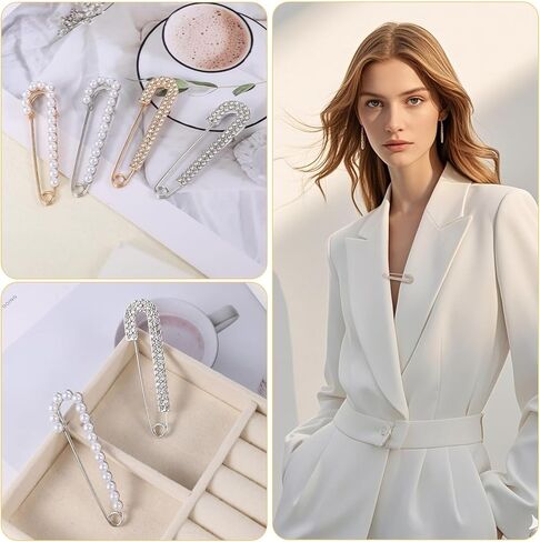 4pcs Brooch Pins Decorative Safety Pins for Clothing Brooches and Pin for Women Hat Pin Pearl Brooch for Shawl Brooches Scarf Sweater Dress Shirt Gold Silver in Saudi Arabia