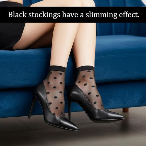 FdcLixuvol 3 Pairs Women Sheer Ankle Socks, Sheer Polka Dot Ankle Dress Socks for Women, Stretchy Breathable Reinforced Toe Nylon Thin Fishnet Mesh Elegant Casual Lace Trouser Sockings (Black) in Saudi Arabia