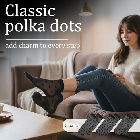 FdcLixuvol 3 Pairs Women Sheer Ankle Socks, Sheer Polka Dot Ankle Dress Socks for Women, Stretchy Breathable Reinforced Toe Nylon Thin Fishnet Mesh Elegant Casual Lace Trouser Sockings (Black) in Saudi Arabia