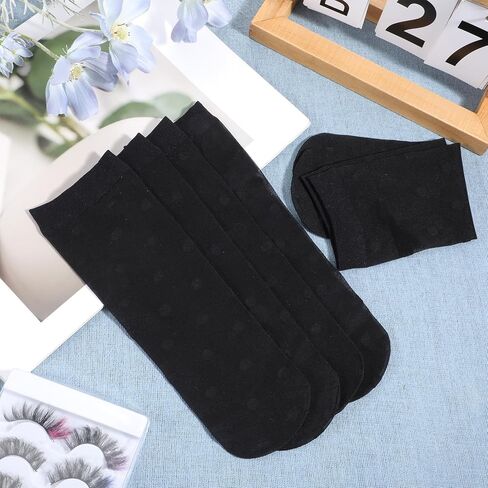 FdcLixuvol 3 Pairs Women Sheer Ankle Socks, Sheer Polka Dot Ankle Dress Socks for Women, Stretchy Breathable Reinforced Toe Nylon Thin Fishnet Mesh Elegant Casual Lace Trouser Sockings (Black) in Saudi Arabia