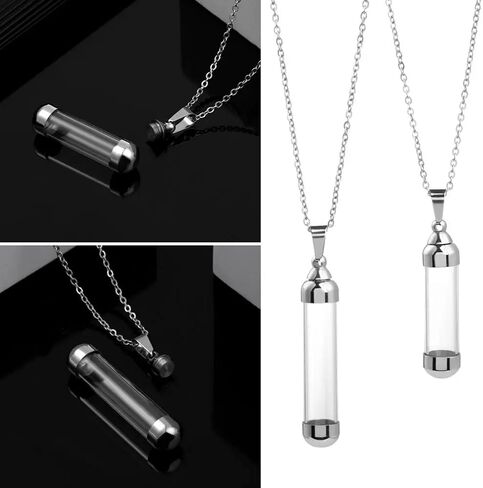 925 Sterling Silver Blood Vial Pendant Necklace for Women and Men - Glass Perfume Bottle Jewelry - Water Container Jar for Liquid Oil Diffuser in Saudi Arabia