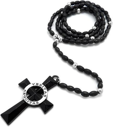 قلادة Veritas Aequitas Cross Boondock Saints 5 مم/30 بوصة عقد مسبحة خرز خشبي RC4359 (أسود/فضي) in Saudi Arabia