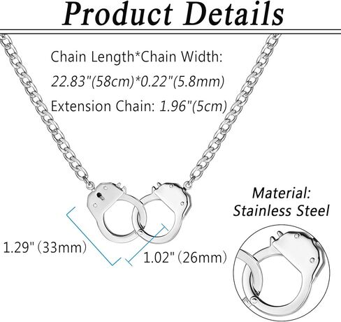 OIDEA Mens Womens Stainless Steel Love Forever Handcuff Pendant Necklace,Shiny Rhinestone Embed,Valentines Day Gift in Saudi Arabia