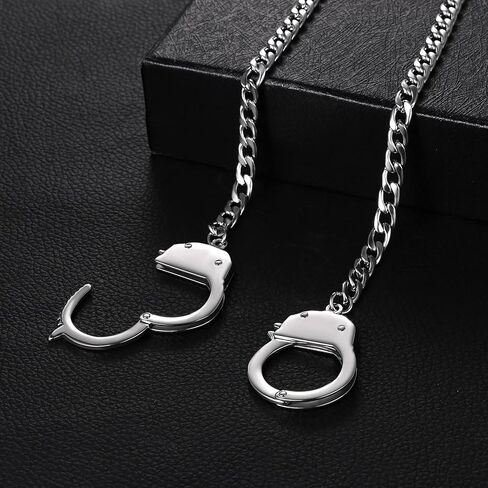 OIDEA Mens Womens Stainless Steel Love Forever Handcuff Pendant Necklace,Shiny Rhinestone Embed,Valentines Day Gift in Saudi Arabia
