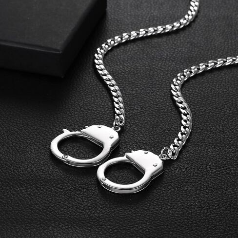 OIDEA Mens Womens Stainless Steel Love Forever Handcuff Pendant Necklace,Shiny Rhinestone Embed,Valentines Day Gift in Saudi Arabia