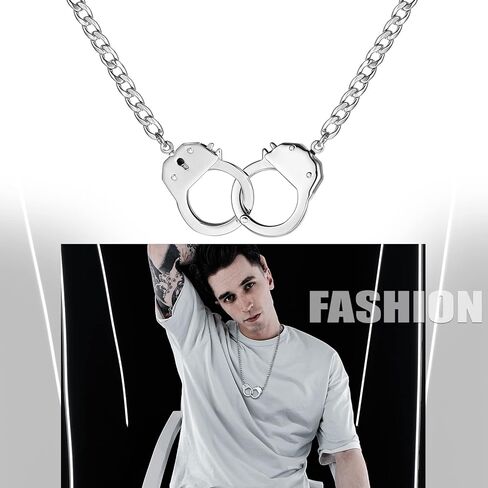OIDEA Mens Womens Stainless Steel Love Forever Handcuff Pendant Necklace,Shiny Rhinestone Embed,Valentines Day Gift in Saudi Arabia
