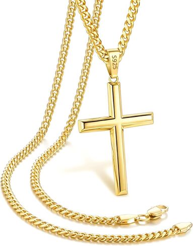 GEMAZE 18K Gold Plated Cross Necklace for Men, Cross Pendant with 4mm 316L Stainless Steel Cuban Chain for Men Boys, Mens Cross Necklaces Jewelry Gifts, 22 Inches in Saudi Arabia