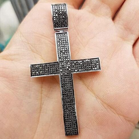 Dazzlingrock Collection 1.20 Carat (ctw) Round Diamond Hip Hop Cross Pendant with 18 inch Silver Chain for Men in 925 Sterling Silver in Saudi Arabia