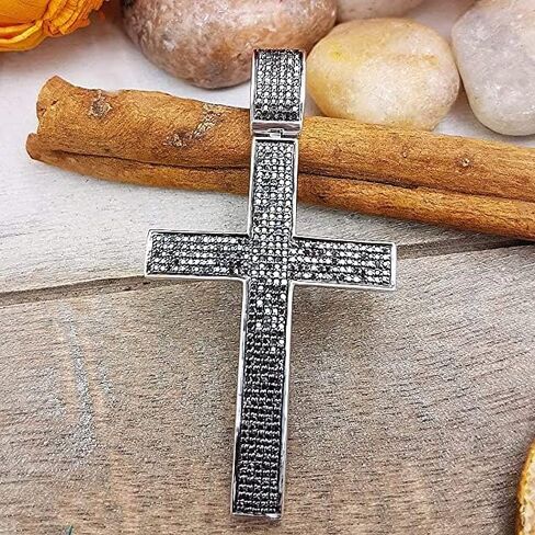 Dazzlingrock Collection 1.20 Carat (ctw) Round Diamond Hip Hop Cross Pendant with 18 inch Silver Chain for Men in 925 Sterling Silver in Saudi Arabia