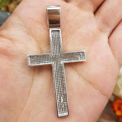 Dazzlingrock Collection 1.20 Carat (ctw) Round Diamond Hip Hop Cross Pendant with 18 inch Silver Chain for Men in 925 Sterling Silver in Saudi Arabia