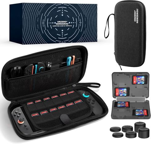 Orzero (8 in 1) الحمل المتوافق مع Switch 2 2025 ، مع أغطية قبضة الإبهام وإجمالي 20 بطاقات ألعاب منظمات منظم العلبة القابلة للوصول إلى بطانة ناعمة - أسود - أسود in Saudi Arabia