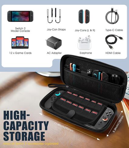 Orzero (8 in 1) الحمل المتوافق مع Switch 2 2025 ، مع أغطية قبضة الإبهام وإجمالي 20 بطاقات ألعاب منظمات منظم العلبة القابلة للوصول إلى بطانة ناعمة - أسود - أسود in Saudi Arabia