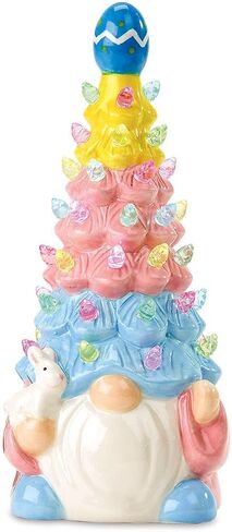 Current Easter Gnome Light-Up Figurine -10" Tall Ceramic Gnome Tree with LED Pastel Lights, Spring Holiday Table Top Décor with Bunny & Egg Accents in Saudi Arabia