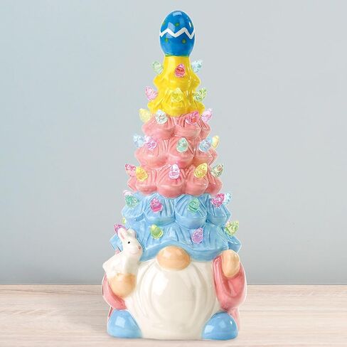 Current Easter Gnome Light-Up Figurine -10" Tall Ceramic Gnome Tree with LED Pastel Lights, Spring Holiday Table Top Décor with Bunny & Egg Accents in Saudi Arabia