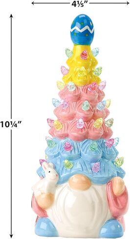 Current Easter Gnome Light-Up Figurine -10" Tall Ceramic Gnome Tree with LED Pastel Lights, Spring Holiday Table Top Décor with Bunny & Egg Accents in Saudi Arabia