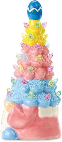 Current Easter Gnome Light-Up Figurine -10" Tall Ceramic Gnome Tree with LED Pastel Lights, Spring Holiday Table Top Décor with Bunny & Egg Accents in Saudi Arabia
