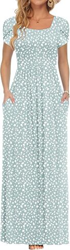 AUSELILY Women's Maxi Dresses with Pockets Petal Short Sleeve Square Neck Casual Long Dress 2025 in Saudi Arabia