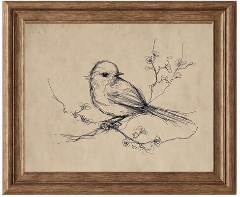 لوحة فنية جدارية لرسم طائر عتيق من snlpuith - طباعة رسم خط طبيعي بسيط - ديكور خريفي بيج لمزرعة ريفية - عمل فني لطيور الشتاء لغرفة المعيشة أو غرفة النوم، غير مؤطر (8 × 10 بوصة) in Kuwait