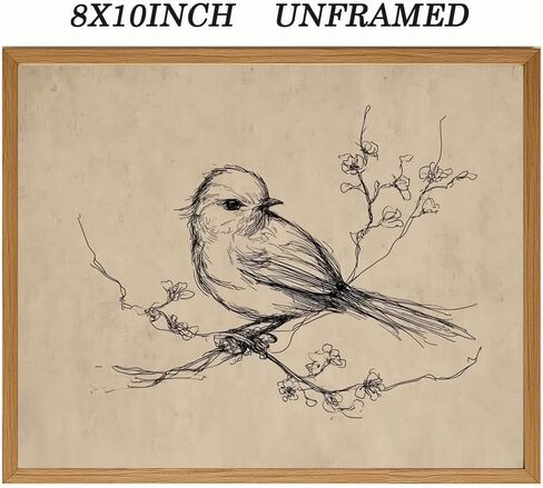 لوحة فنية جدارية لرسم طائر عتيق من snlpuith - طباعة رسم خط طبيعي بسيط - ديكور خريفي بيج لمزرعة ريفية - عمل فني لطيور الشتاء لغرفة المعيشة أو غرفة النوم، غير مؤطر (8 × 10 بوصة) in Kuwait