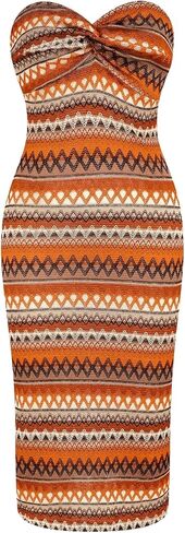 MakeMeChic Women's Twist Strapless Bandeau Tube Dress Geo Striped Sleeveless Long Bodycon Sundress in Saudi Arabia