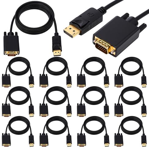 12 Pack DisplayPort to VGA Cable 6 FT GOLD PP إلى محول VGA مع رقاقة لجهاز الكمبيوتر المحمول للكمبيوتر PC Projector HDTV ، غير ثنائي الاتجاه ، غير متوافق مع HDMI أو USB in Kuwait