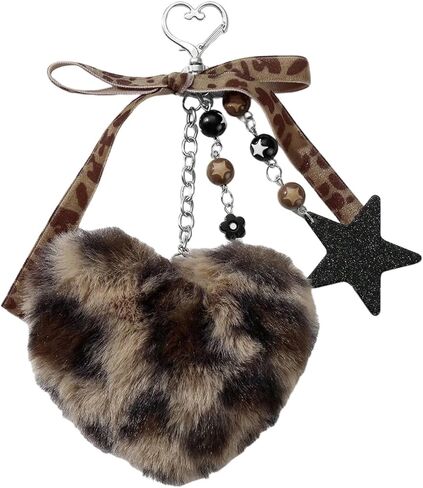 MakeMeChic Women's Cheetah Print Faux Fur Keychain Fuzzy Heart Star Y2K Key Chain Handbags Charms in Saudi Arabia