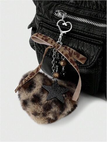 MakeMeChic Women's Cheetah Print Faux Fur Keychain Fuzzy Heart Star Y2K Key Chain Handbags Charms in Saudi Arabia