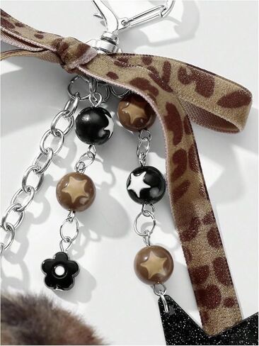 MakeMeChic Women's Cheetah Print Faux Fur Keychain Fuzzy Heart Star Y2K Key Chain Handbags Charms in Saudi Arabia