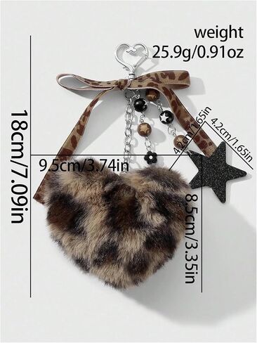 MakeMeChic Women's Cheetah Print Faux Fur Keychain Fuzzy Heart Star Y2K Key Chain Handbags Charms in Saudi Arabia
