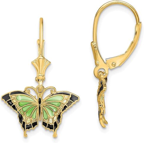 Butterfly Stained Glass Dangle Leverback Earrings in Real 14k Yellow Gold in Saudi Arabia