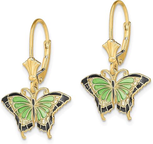 Butterfly Stained Glass Dangle Leverback Earrings in Real 14k Yellow Gold in Saudi Arabia