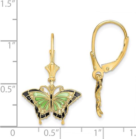 Butterfly Stained Glass Dangle Leverback Earrings in Real 14k Yellow Gold in Saudi Arabia