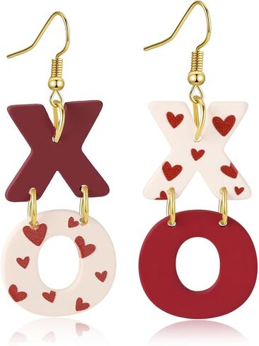 Valentine's Day Earrings for Women - Red Heart XO Clay Dangle Jewelry, Valentines Day Outfit Accessories Gifts in Saudi Arabia
