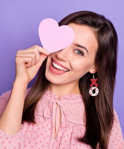 Valentine's Day Earrings for Women - Red Heart XO Clay Dangle Jewelry, Valentines Day Outfit Accessories Gifts in Saudi Arabia